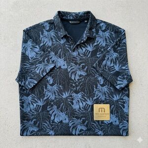 TravisMathew Blue Monstera Tropical Polo Shirt XXL